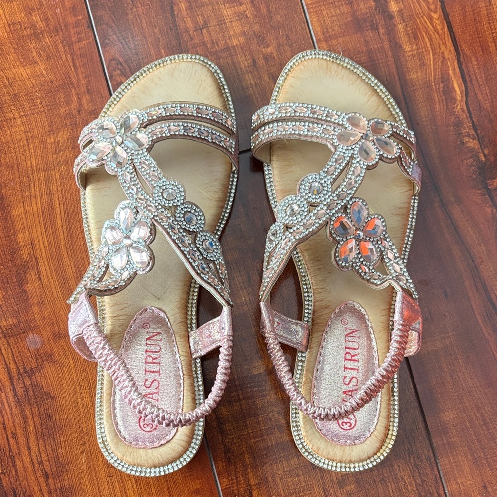 Glamorous Rhinestone Floral Sandals